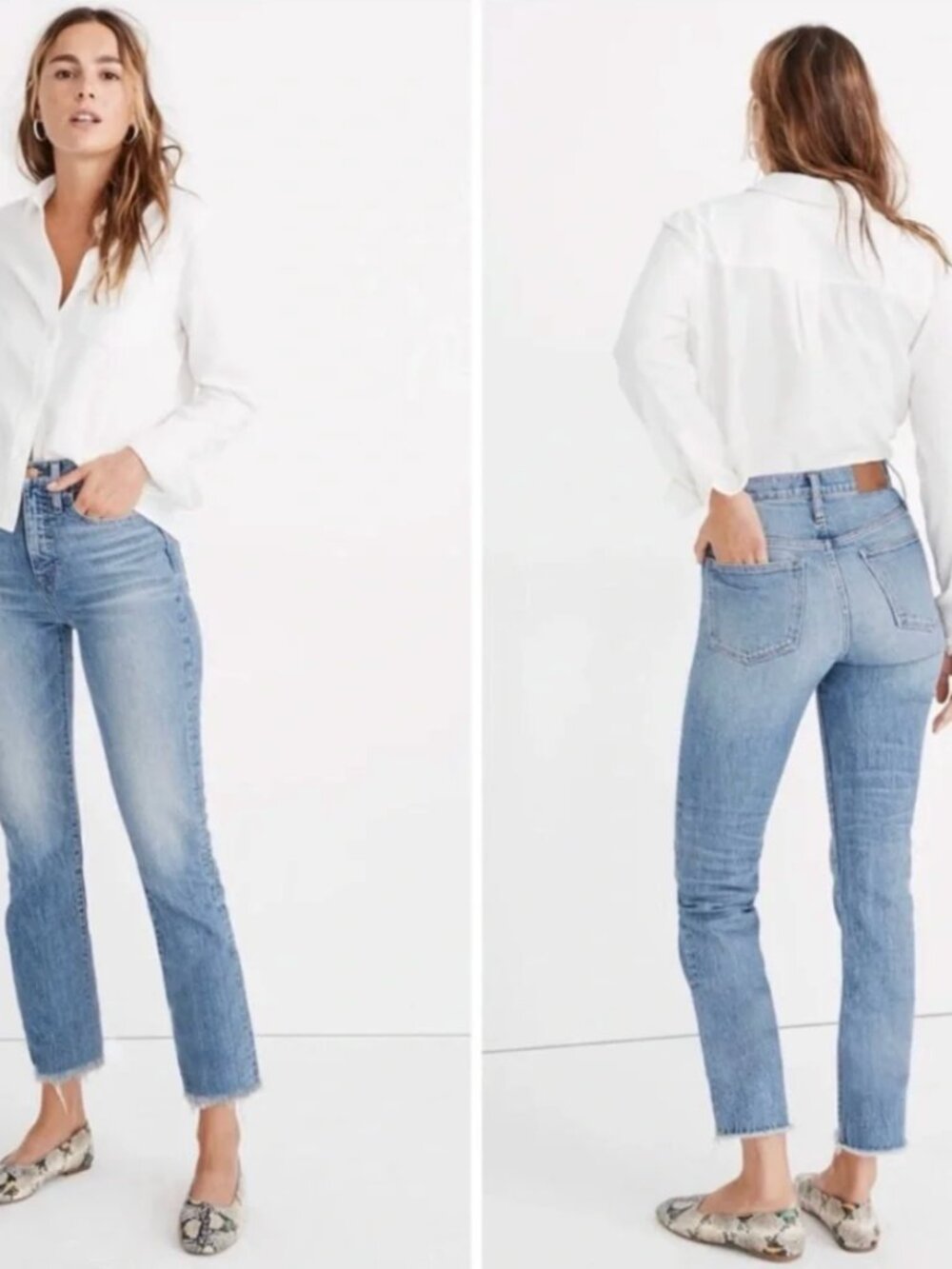 Madewell Light Blue High-Rise Cropped Jeans with Frayed Hem